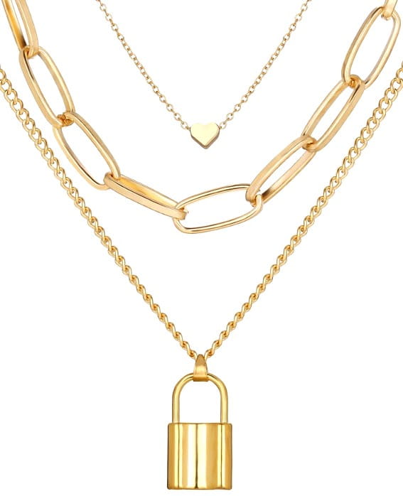 Ķēdes kaklarota ar slēdzeni un sirdi, metāla