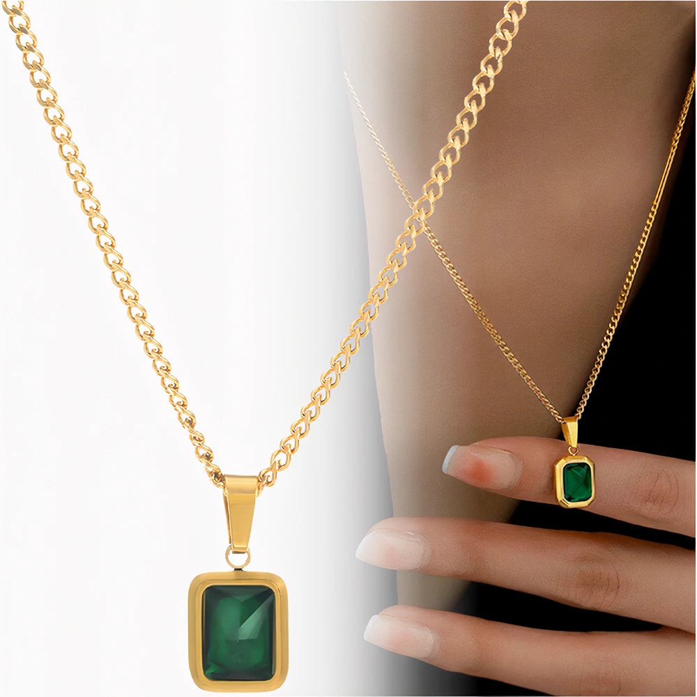 Eleganta zelta kaklarota ar zaļiem cirkoniem