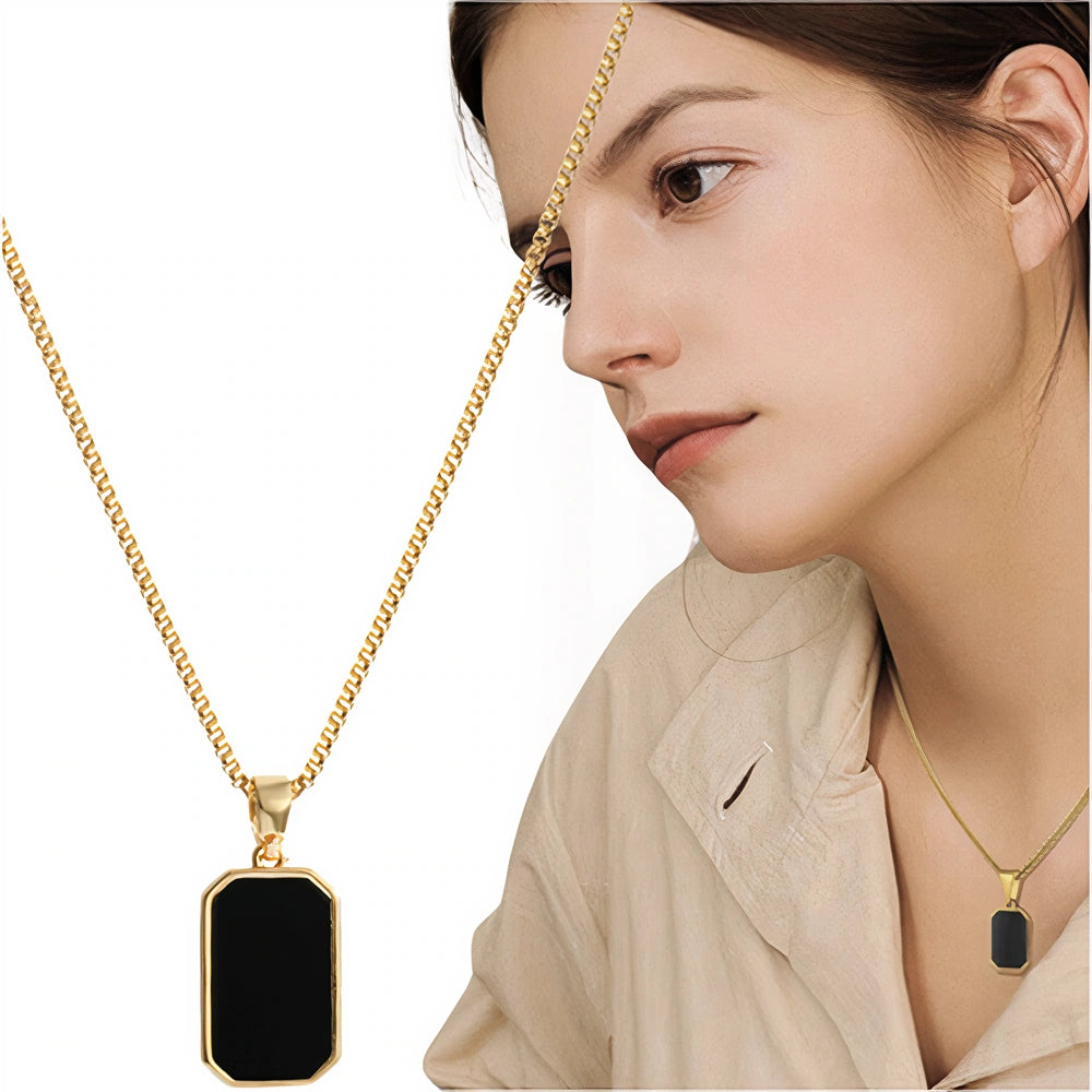 Zelta ķēdīte ar melnu plāksnīti, ķirurģiskais tērauds