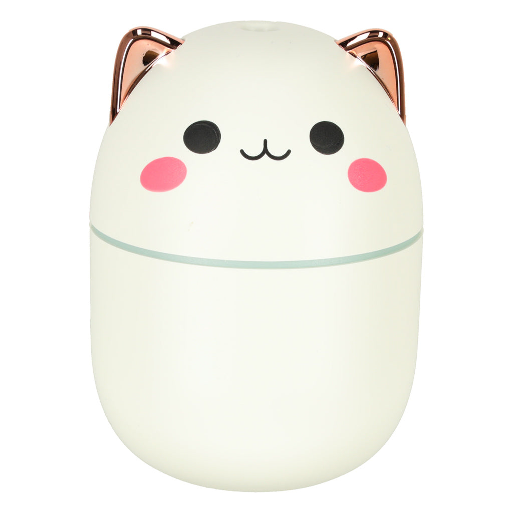 Balts kaķa formas gaisa mitrinātājs-difuzors ar RGB gaismu