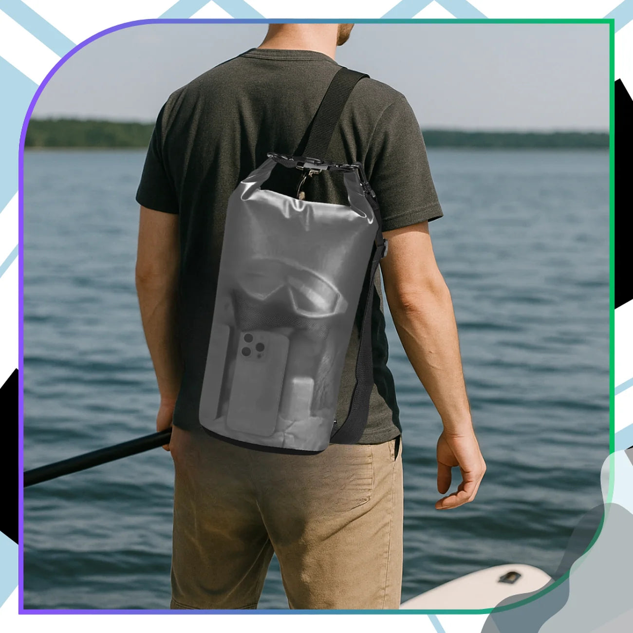 Caurspīdīga, ūdensnecaurlaidīga pludmales mugursoma 10l