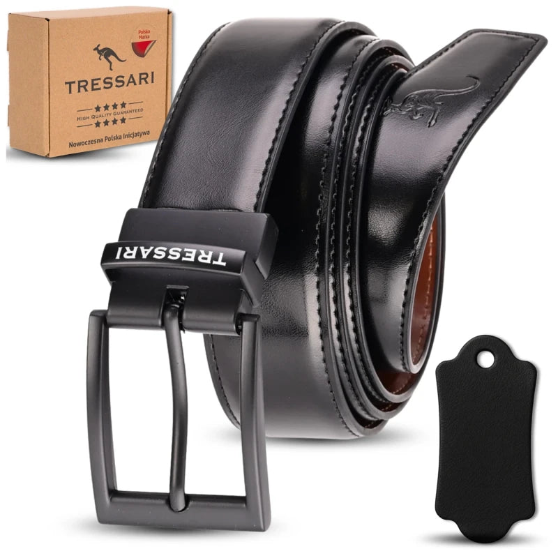 Divpusējais ādas jostas, melna/brūna, 120 cm