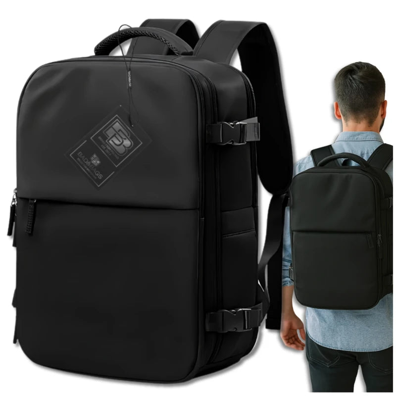 Ceļojumu mugursoma BAD&BAGS, melna, ar USB