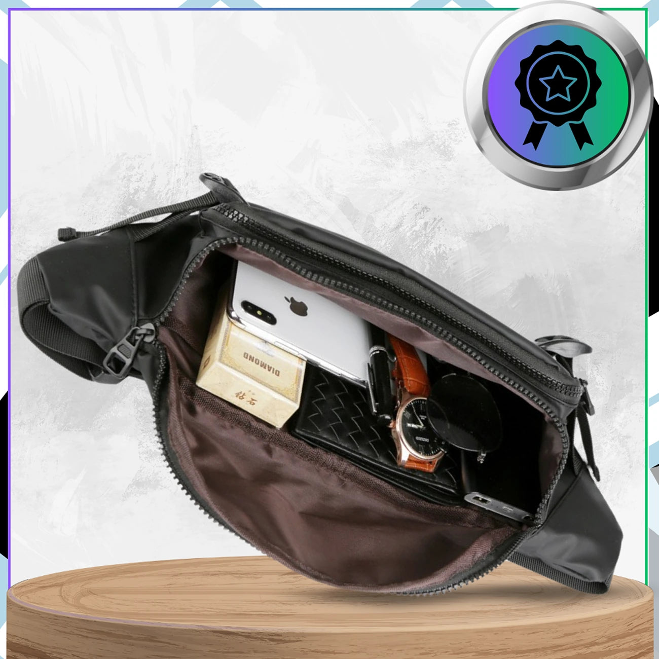 Juoda vandeniui atspari juosmens rankinė Oxford D34