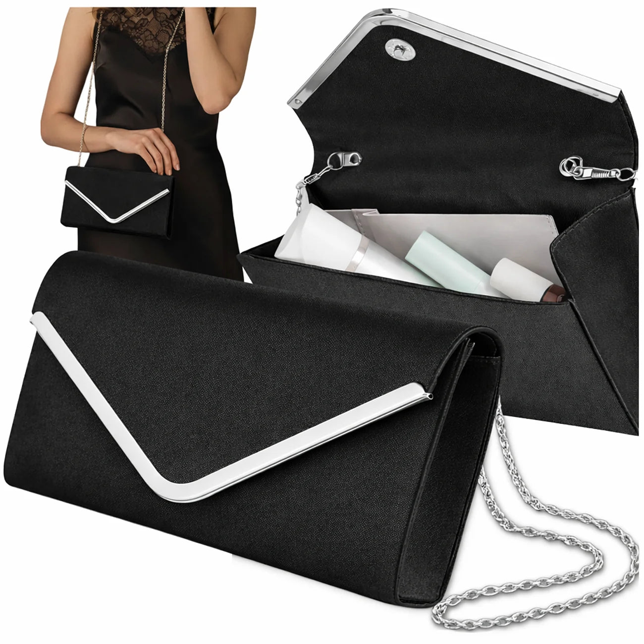 Vakarinė juoda delninė su grandinėle D37