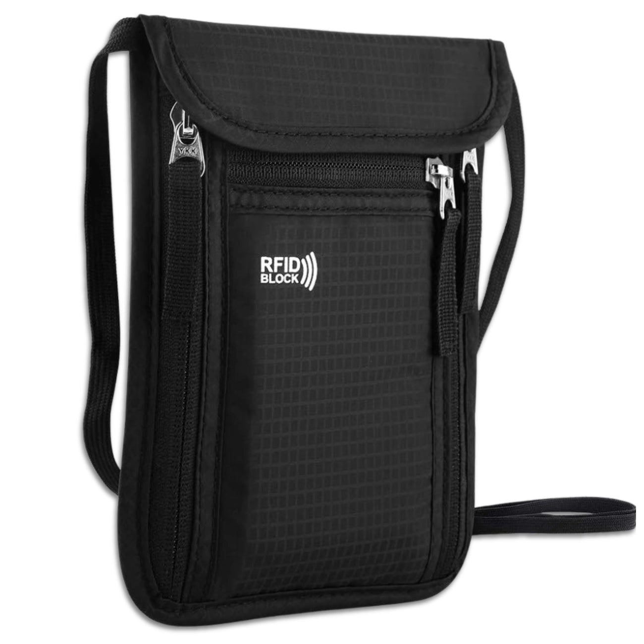 Kelioninė kaklo piniginė juoda RFID 15 x 19 cm D35
