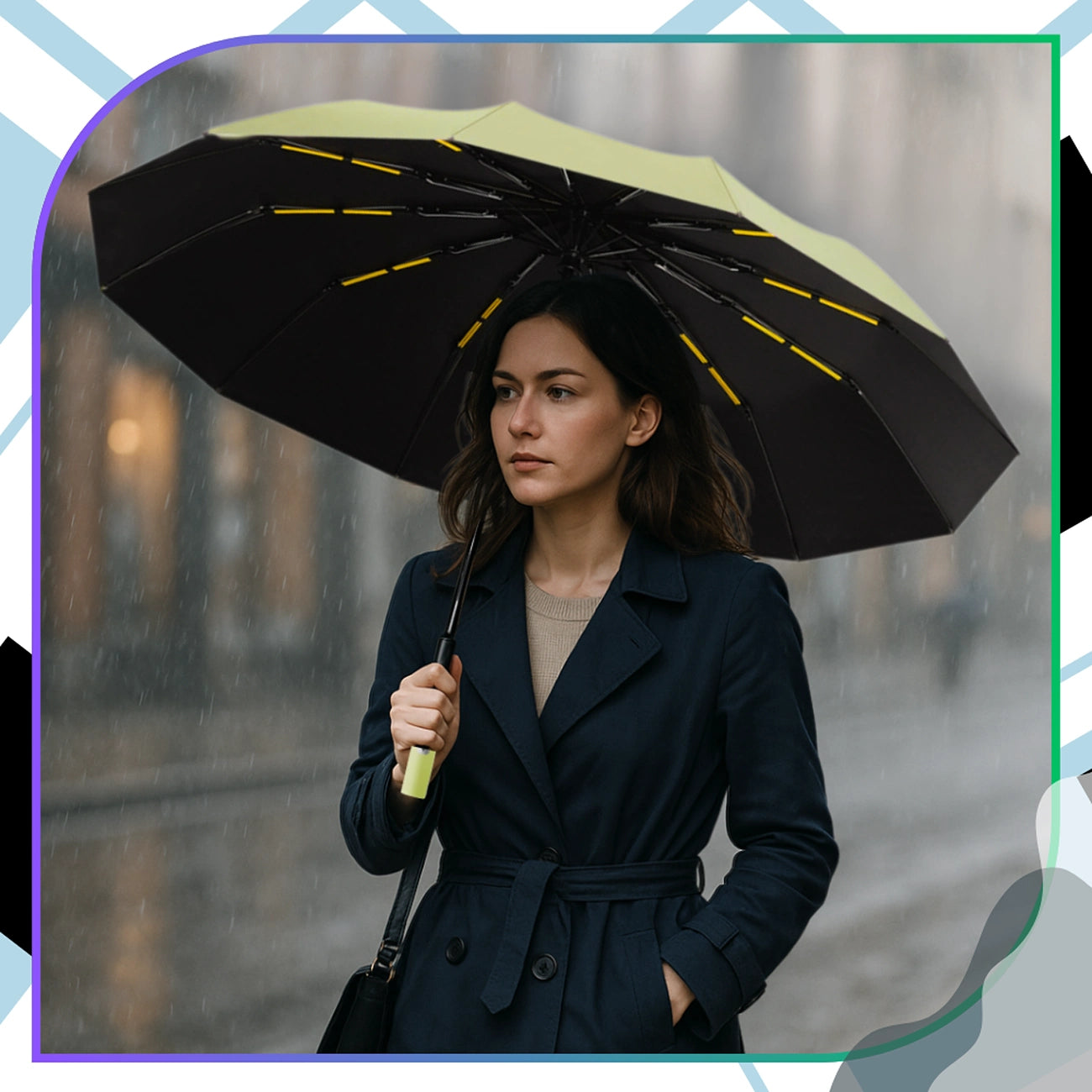 Zaļš automātisks saliekams lietussargs ar ANTI-UV aizsardzību V3