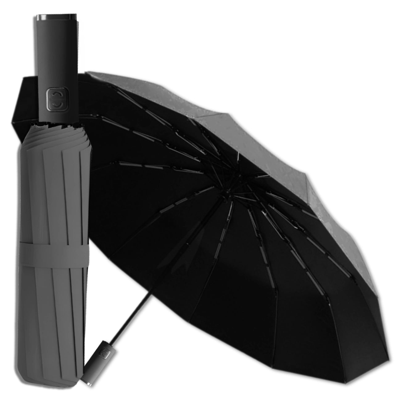 Melns automātisks salokāms lietussargs ANTI-UV B32