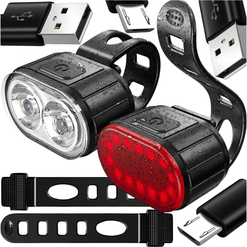 Velosipēda apgaismojuma komplekts, USB, ūdensizturīgs