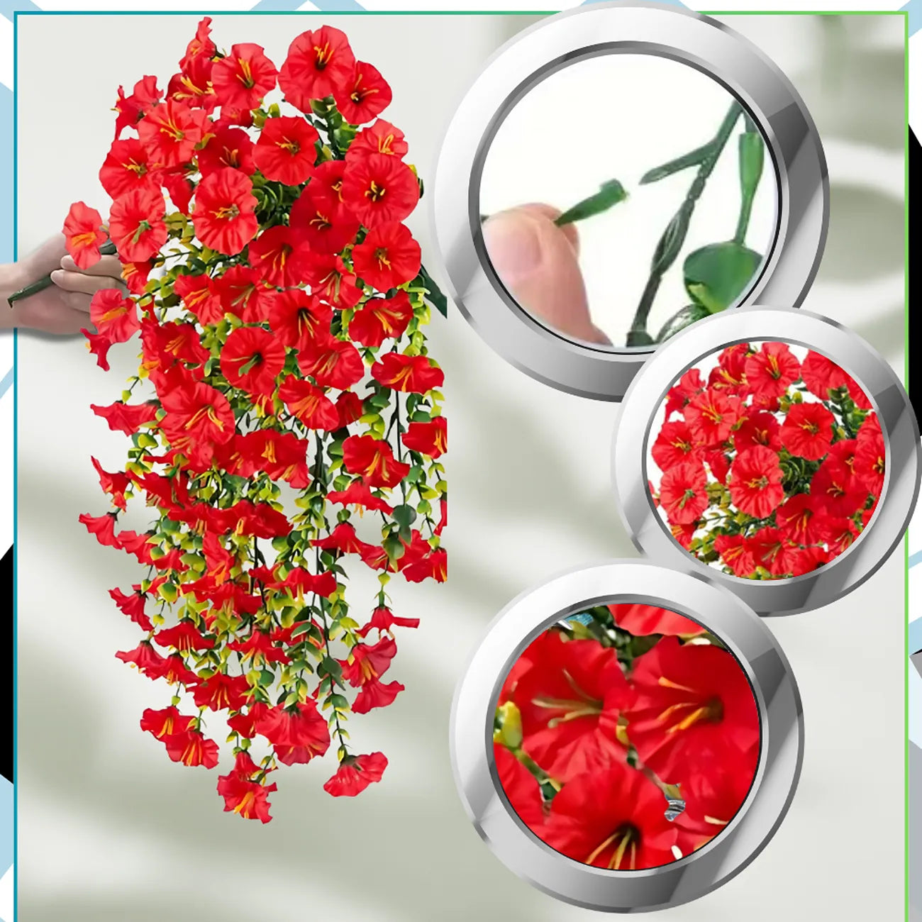 Mākslīgo ziedu virtene, sarkana, 3 gab.