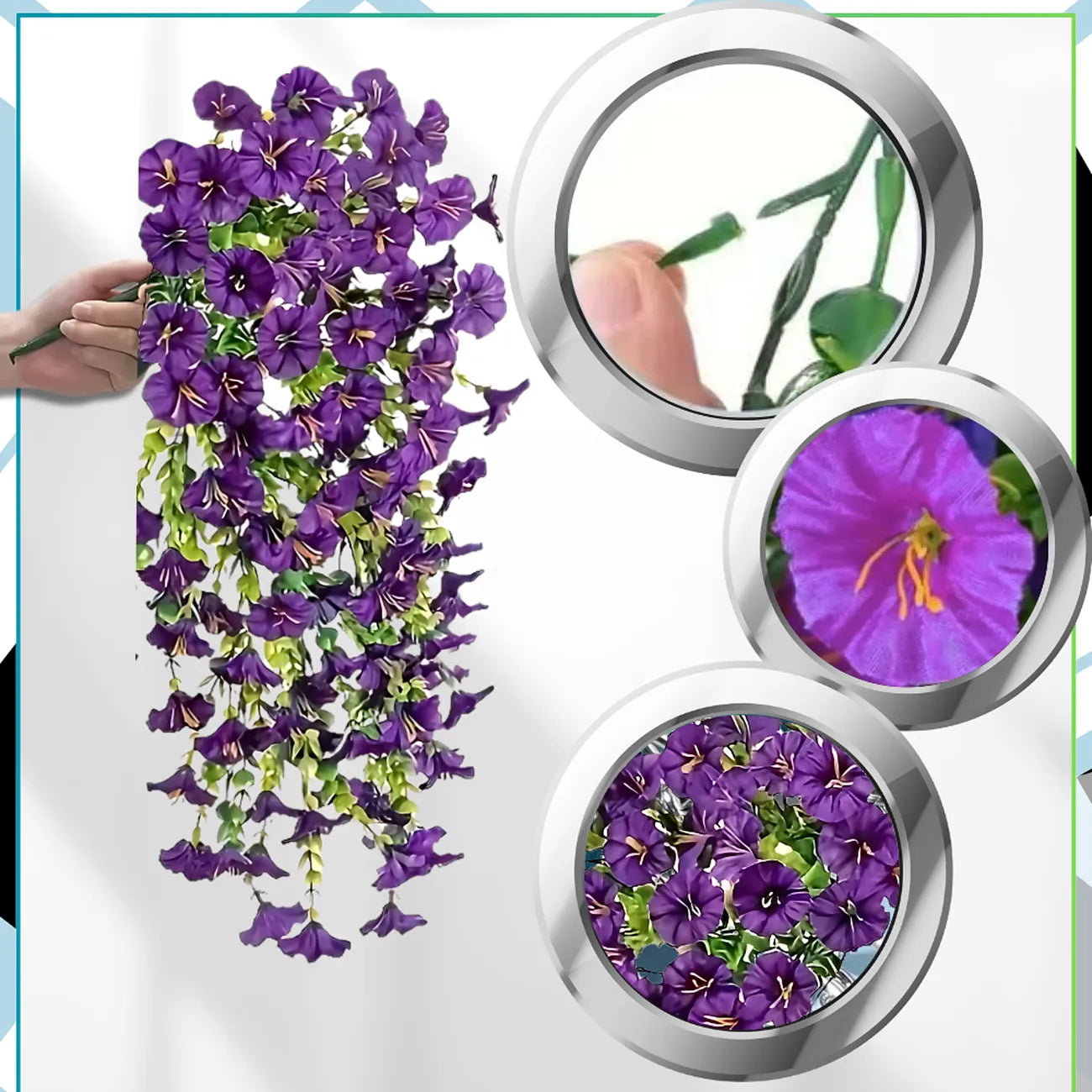 Mākslīgo ziedu virtene, violeta, 3 gab.