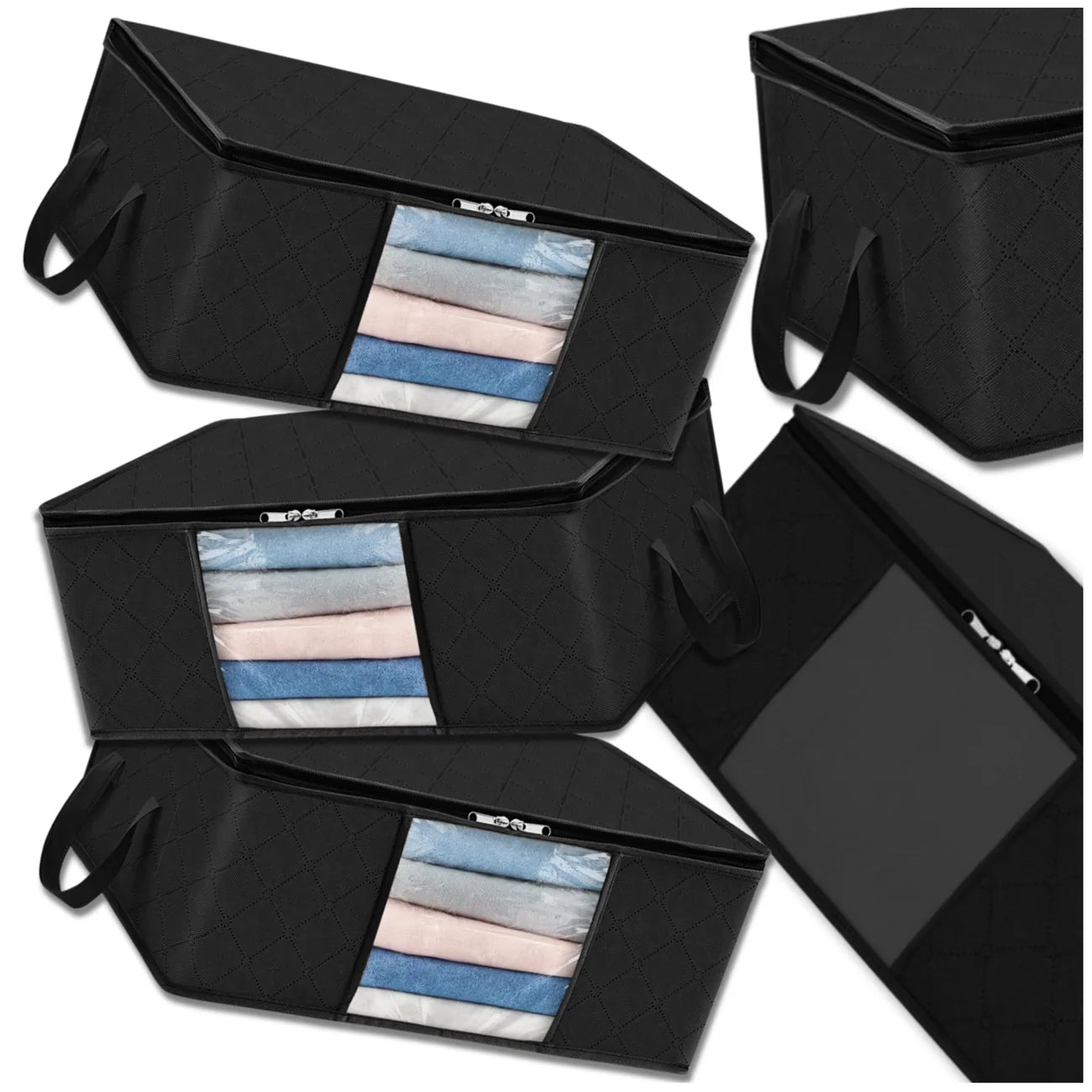 Apģērbu un gultasveļas maisiņi, 3 gab., melni, lieli