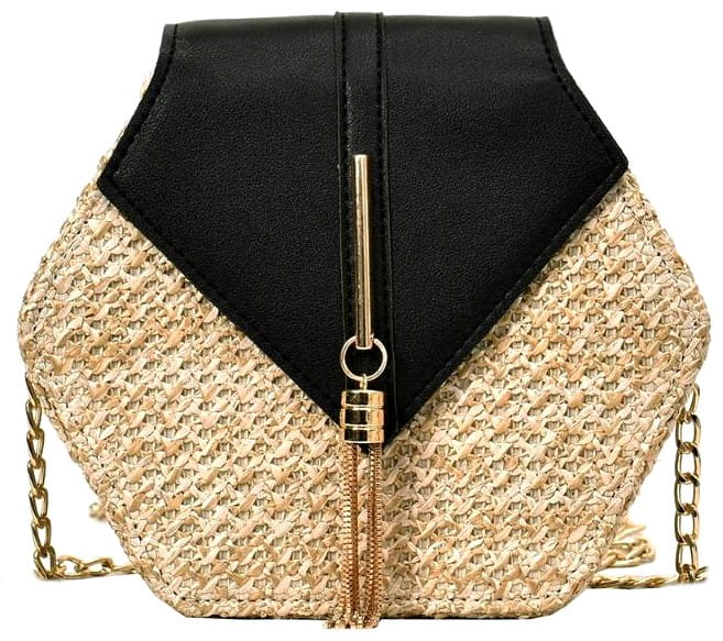 Šiaudų rankinė, smėlio spalvos, su grandinėle D22