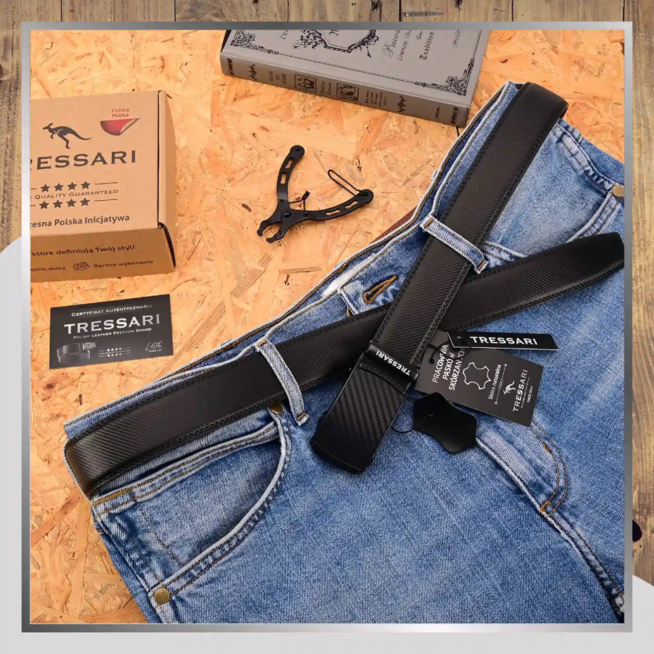 Vīriešu melna ādas josta, 120 cm, TRESSARI T23