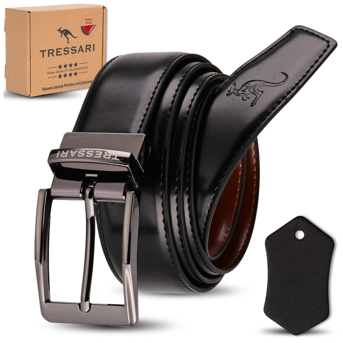 Ādas divpusējais jostas melns–brūns TRESSARI, 120 cm