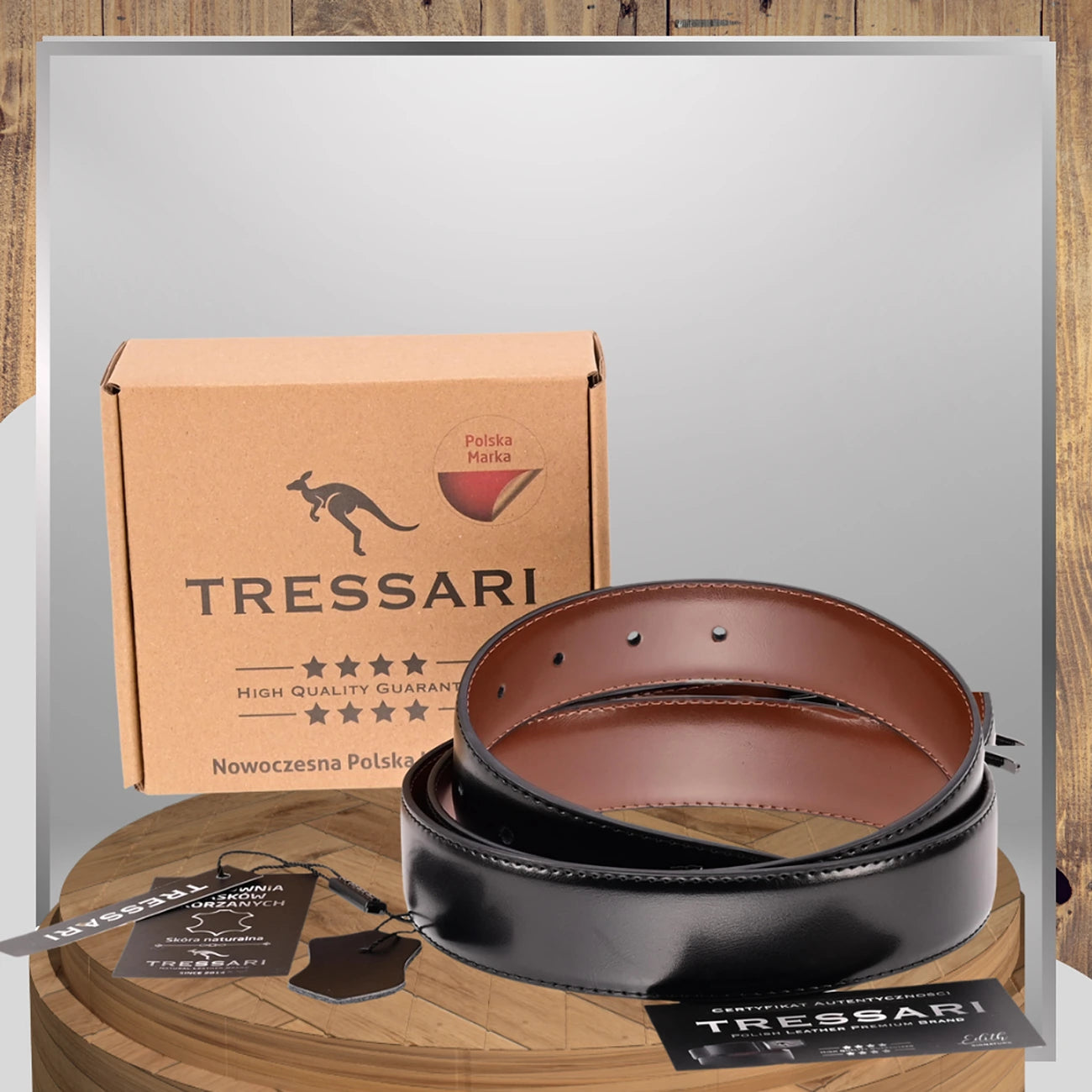 Ādas divpusējais jostas melns–brūns TRESSARI, 120 cm