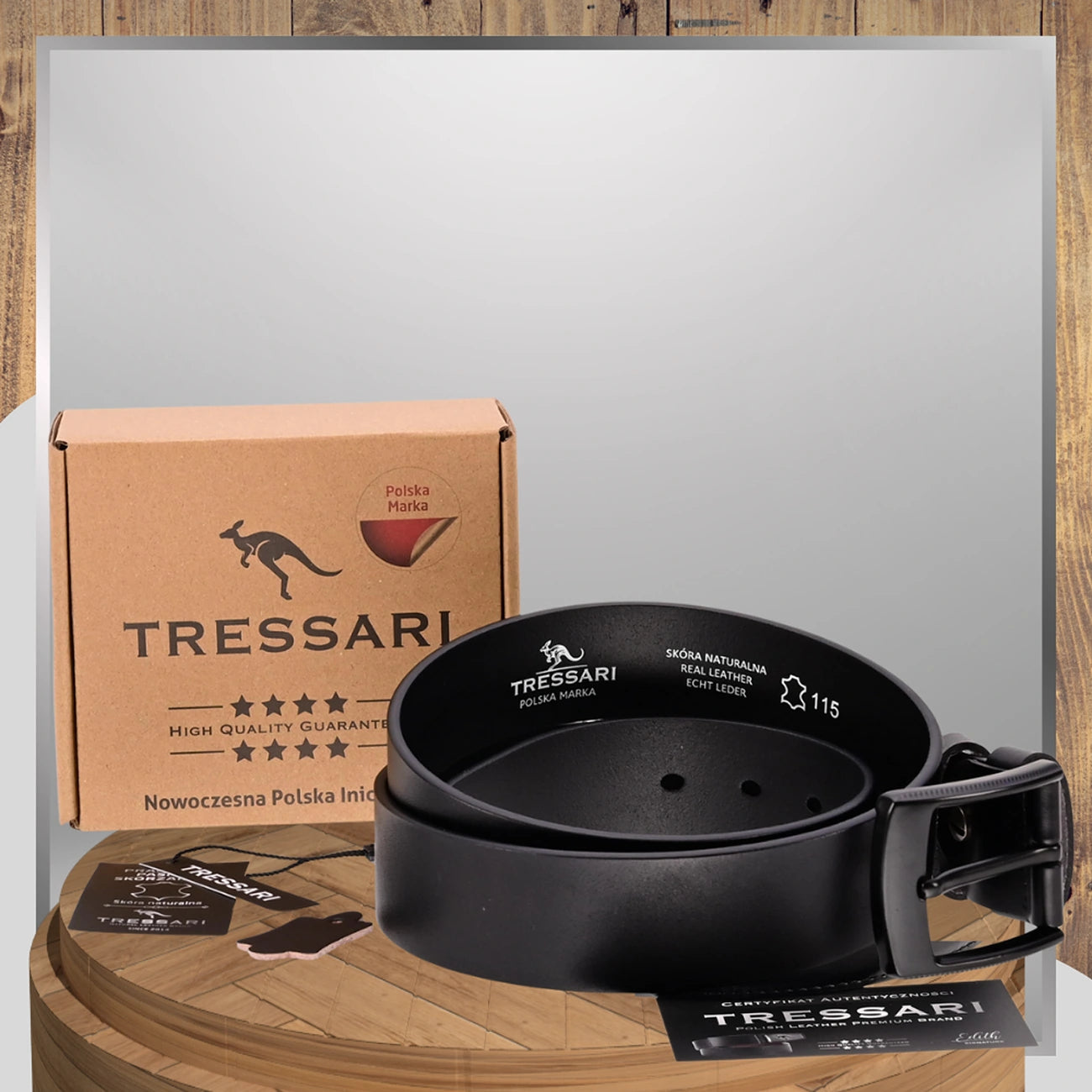 Vīriešu ādas josta, melna, 115 cm, TRESSARI T44