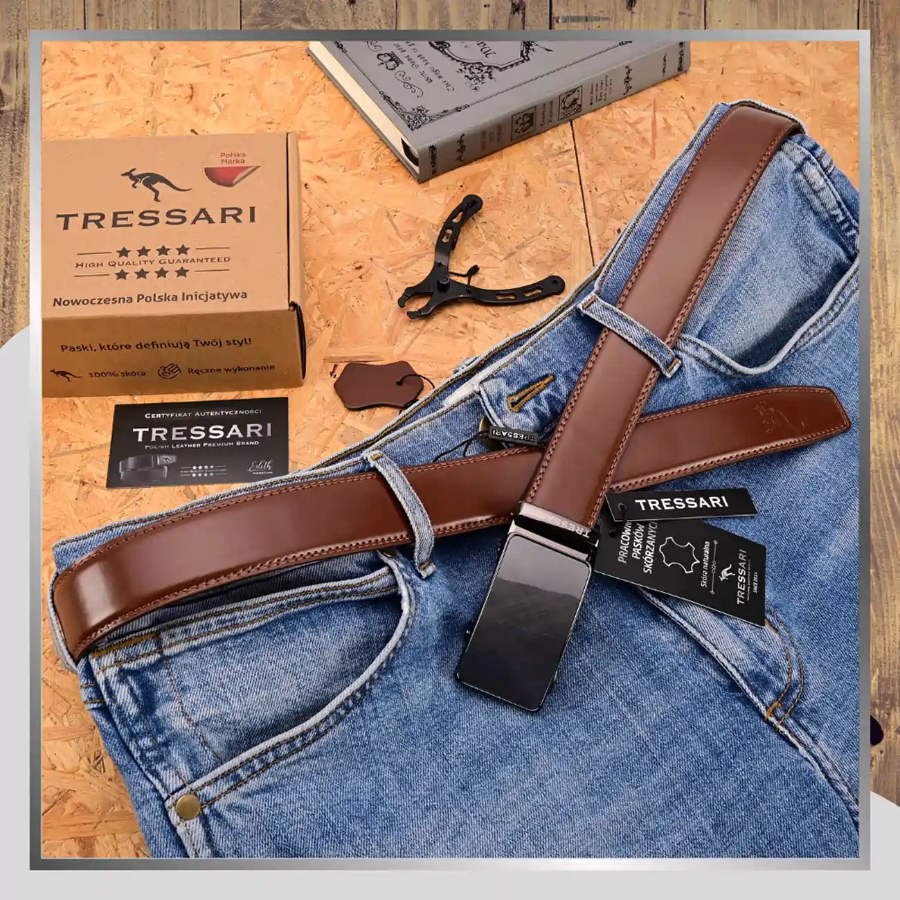 Vīriešu brūna ādas josta, 120 cm, automātiskā sprādze