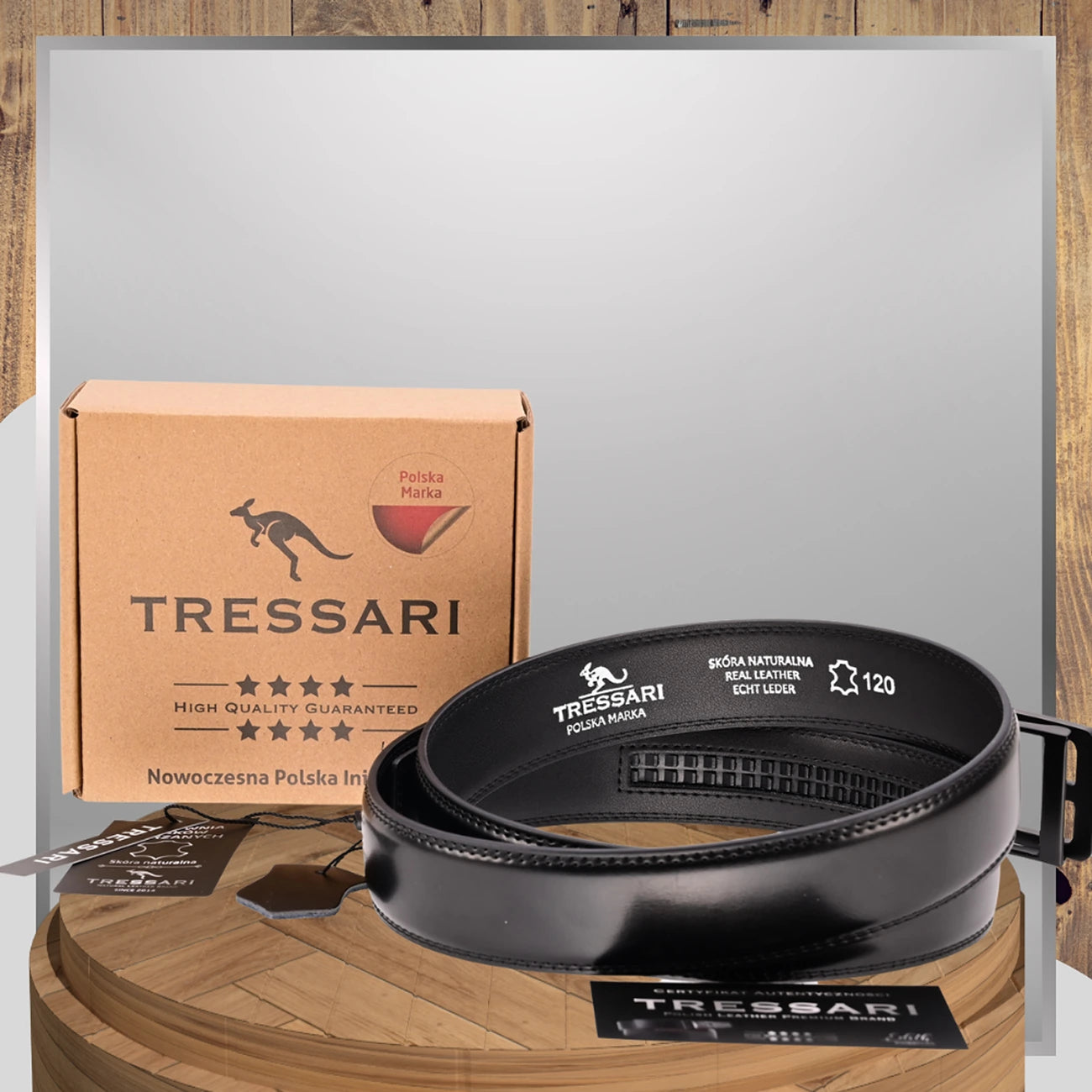 Vīriešu ādas josta, melna, 120 cm, TRESSARI