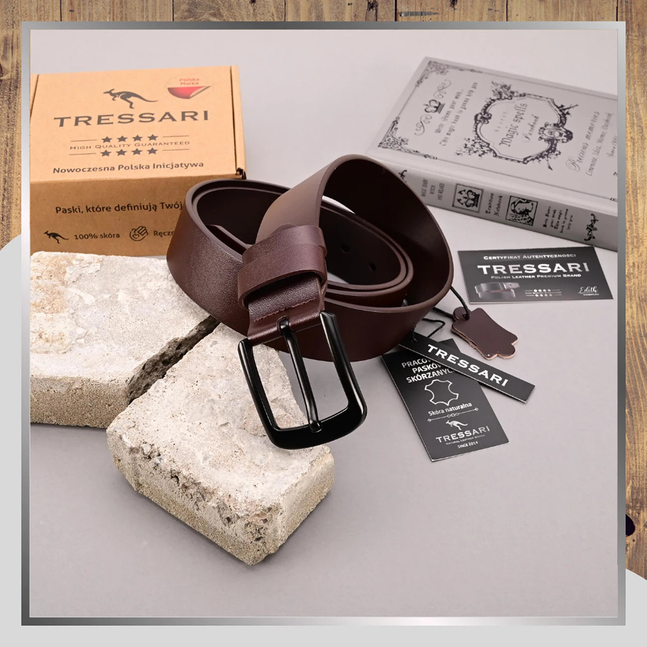 Vīriešu josta, brūna dabīgā āda, TRESSARI