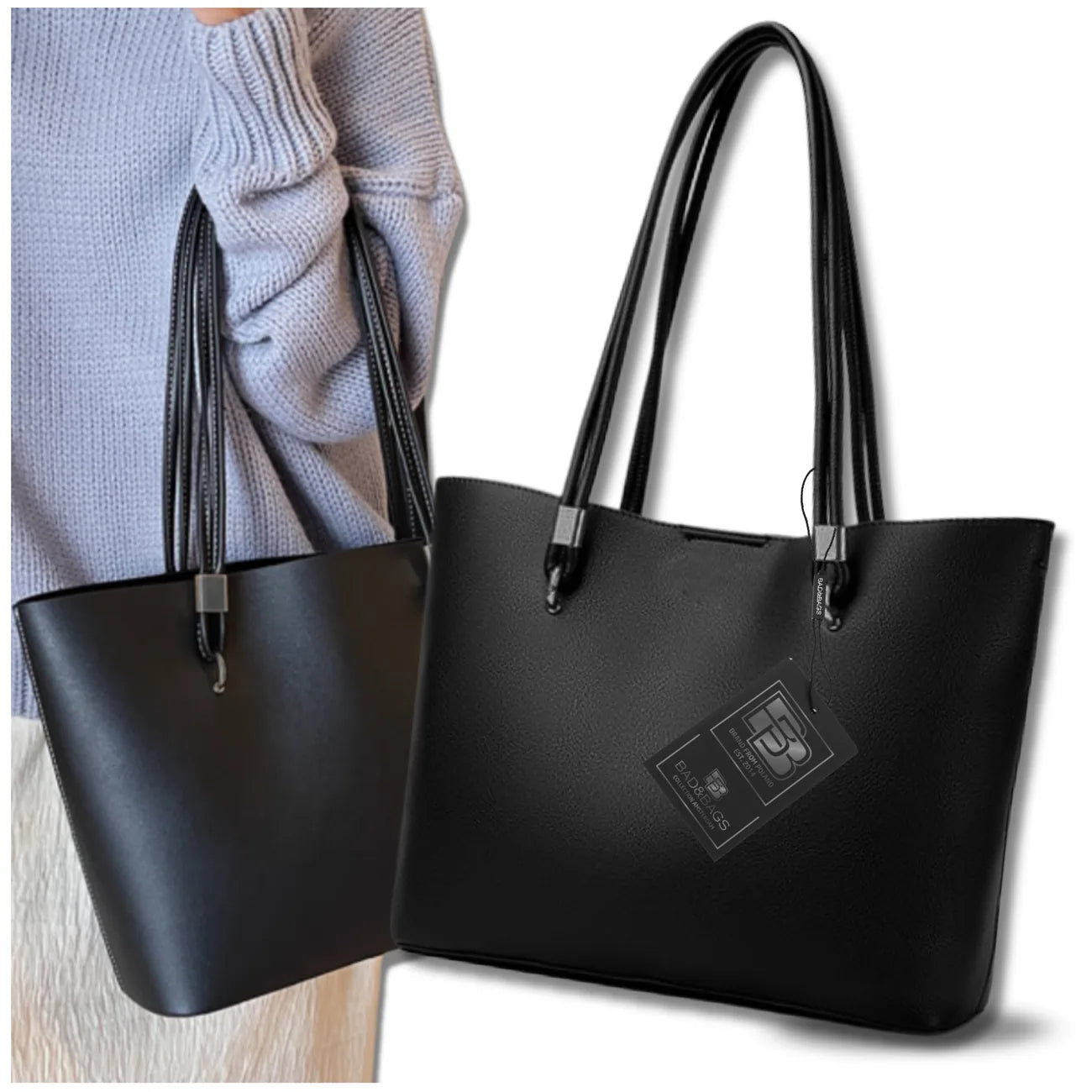 Sieviešu ādas rokassoma BAD&BAGS, melna N500