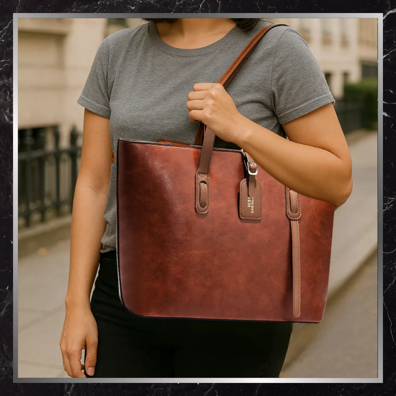 Sieviešu ādas rokassoma BAD&BAGS, brūna, iepirkšanās tipa