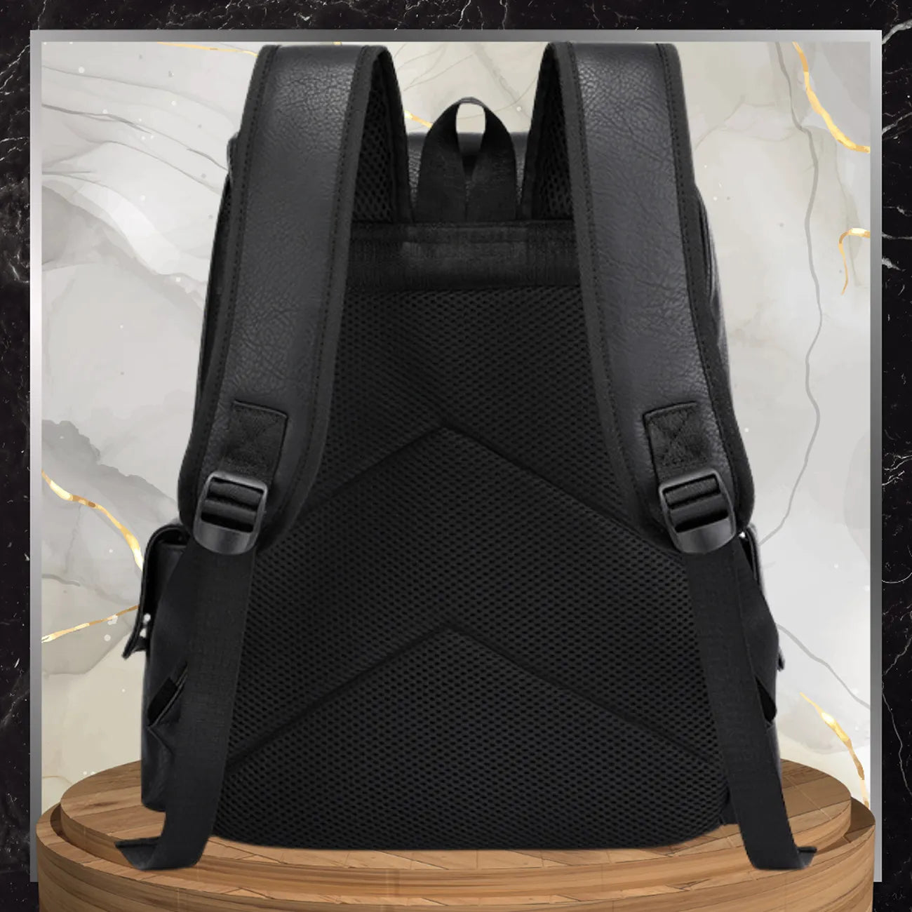 Ādas mugursoma, melna