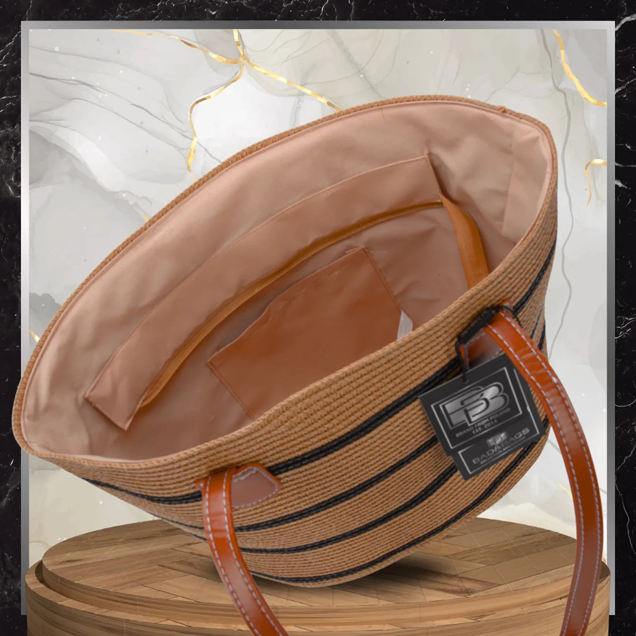 Sieviešu pludmales soma BAD&BAGS, salmu auduma, liela