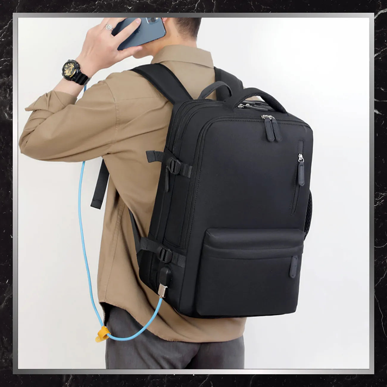 Ceļojumu mugursoma BAD&BAGS, melna, ar USB, ūdensizturīga