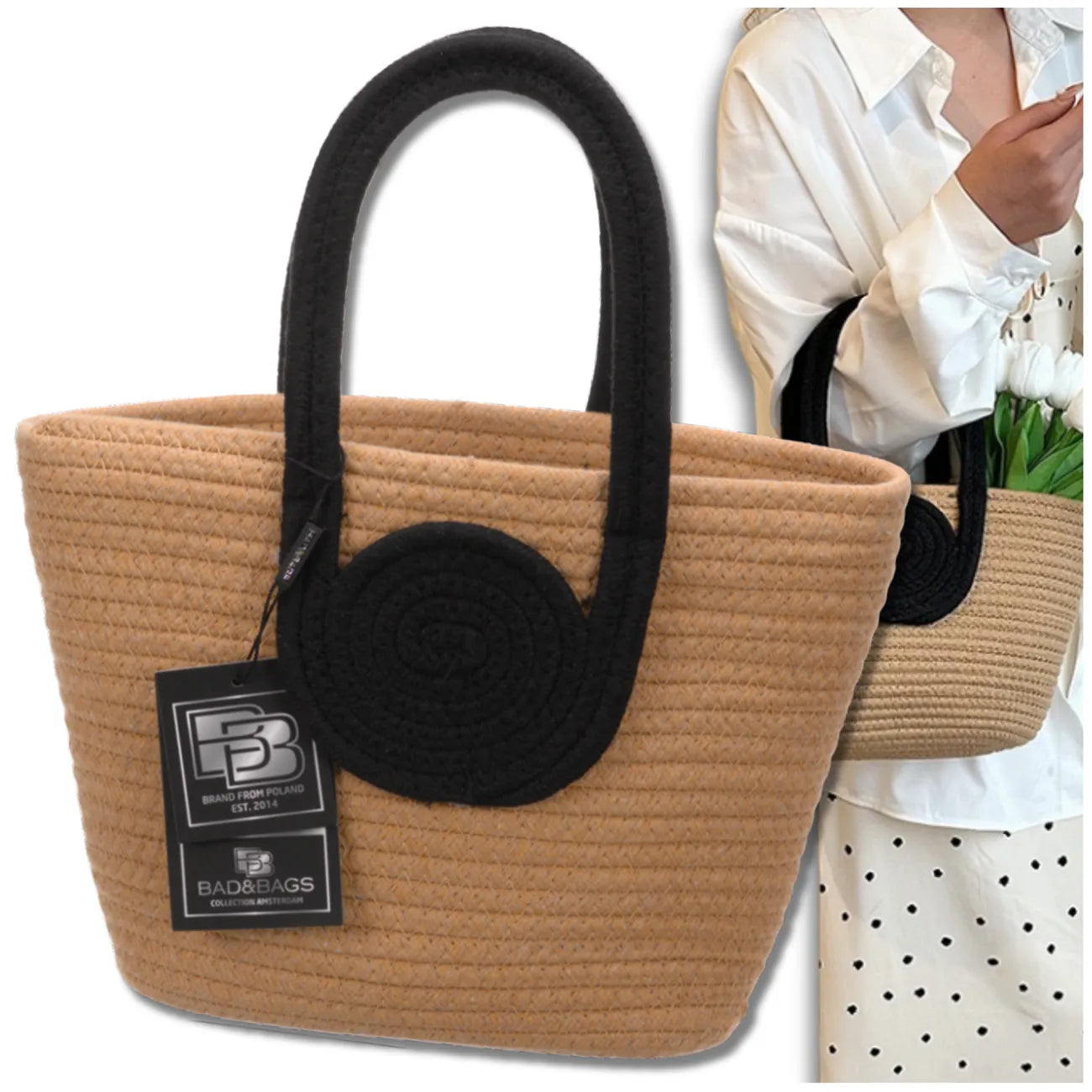 Sieviešu pludmales soma BAD&BAGS, salmu auduma, maza