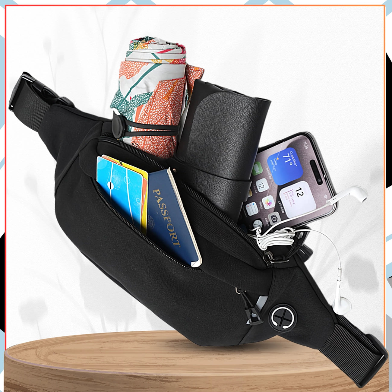 Juoda juosmens rankinė iš poliesterio unisex D29