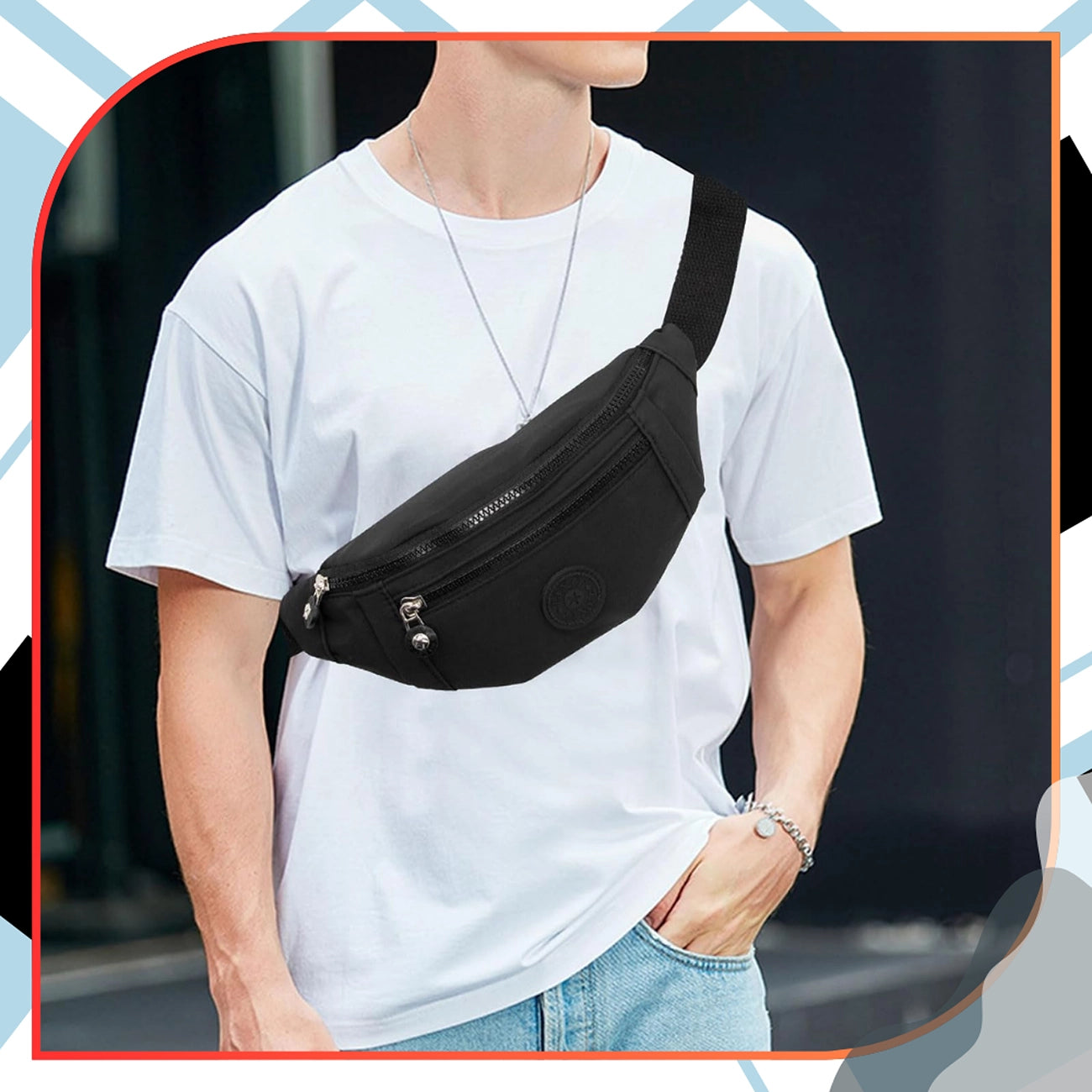 Vandeniui atspari juosmens rankinė, juoda, Oxford D28