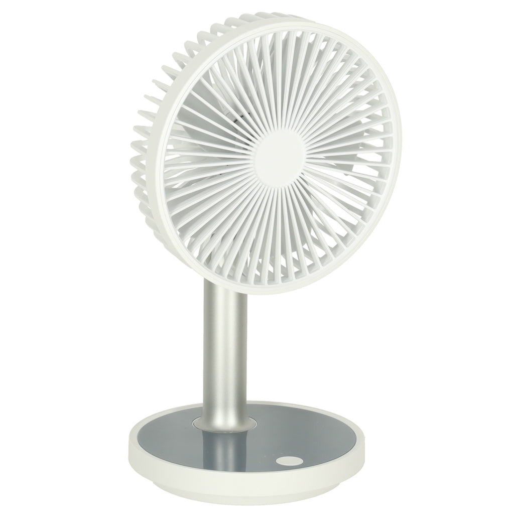 Pārnēsājams bezvadu USB galda ventilators ar akumulatoru, 4 ātrumi, LED, 38 cm, balts