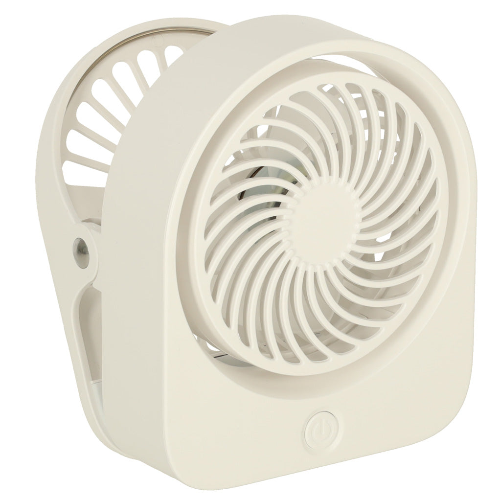 Bezvadu USB galda ventilators ar klipsi, 3 ātrumi, 11,5 cm, balts