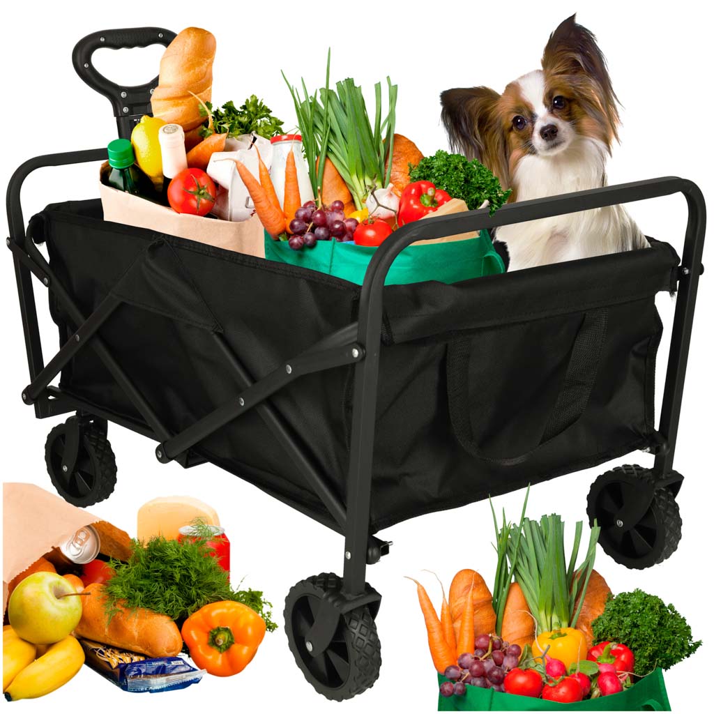 Salokāms pludmales iepirkumu ratiņš ar 360° rotējošu teleskopisku rokturi