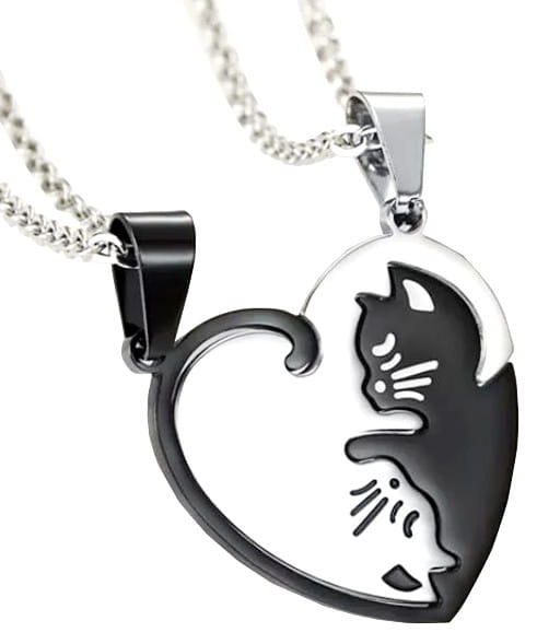 Kaklarotas "LABĀKIE DRAUGI" - divas sirdis un kaķi, ķirurģiskais tērauds (2 gab.)