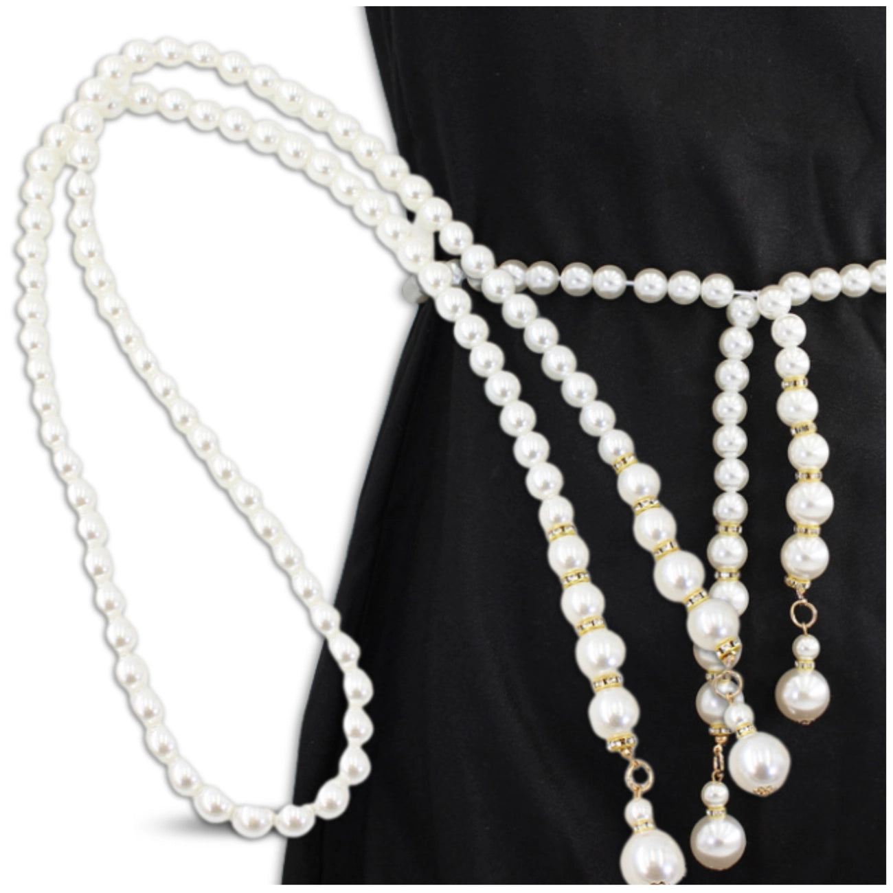 Moteriškas baltas perlinis rišamas diržas D32