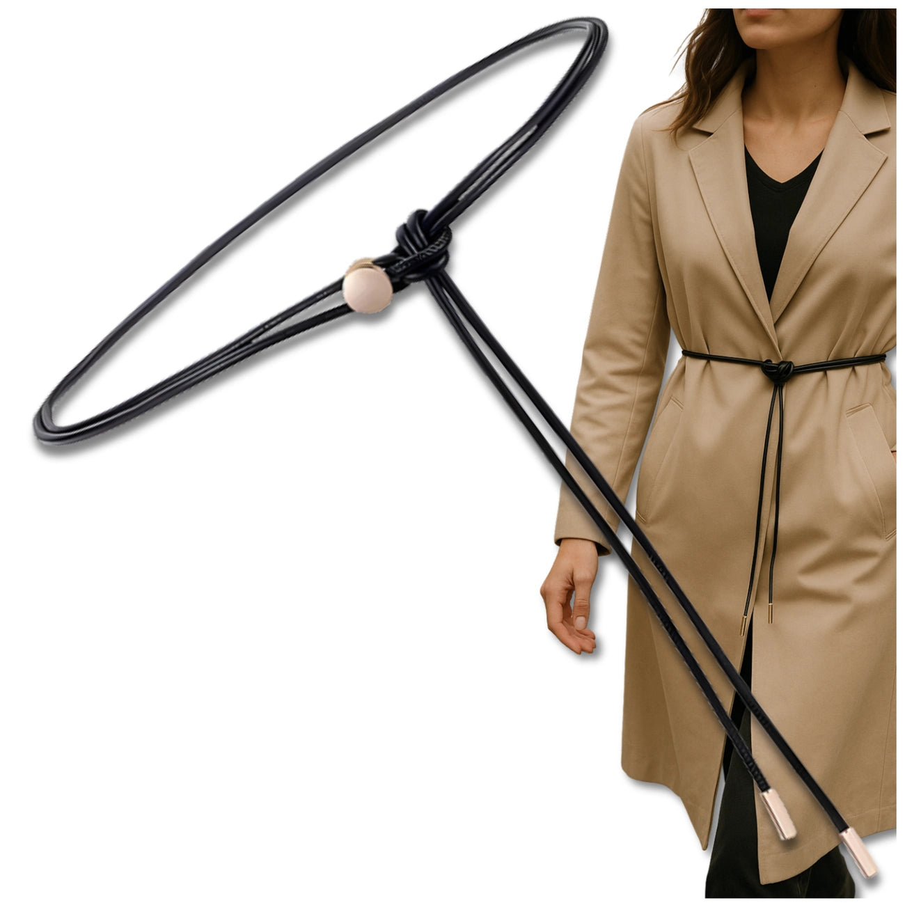 Moteriškas juodas siauras diržas iš eko odos D33