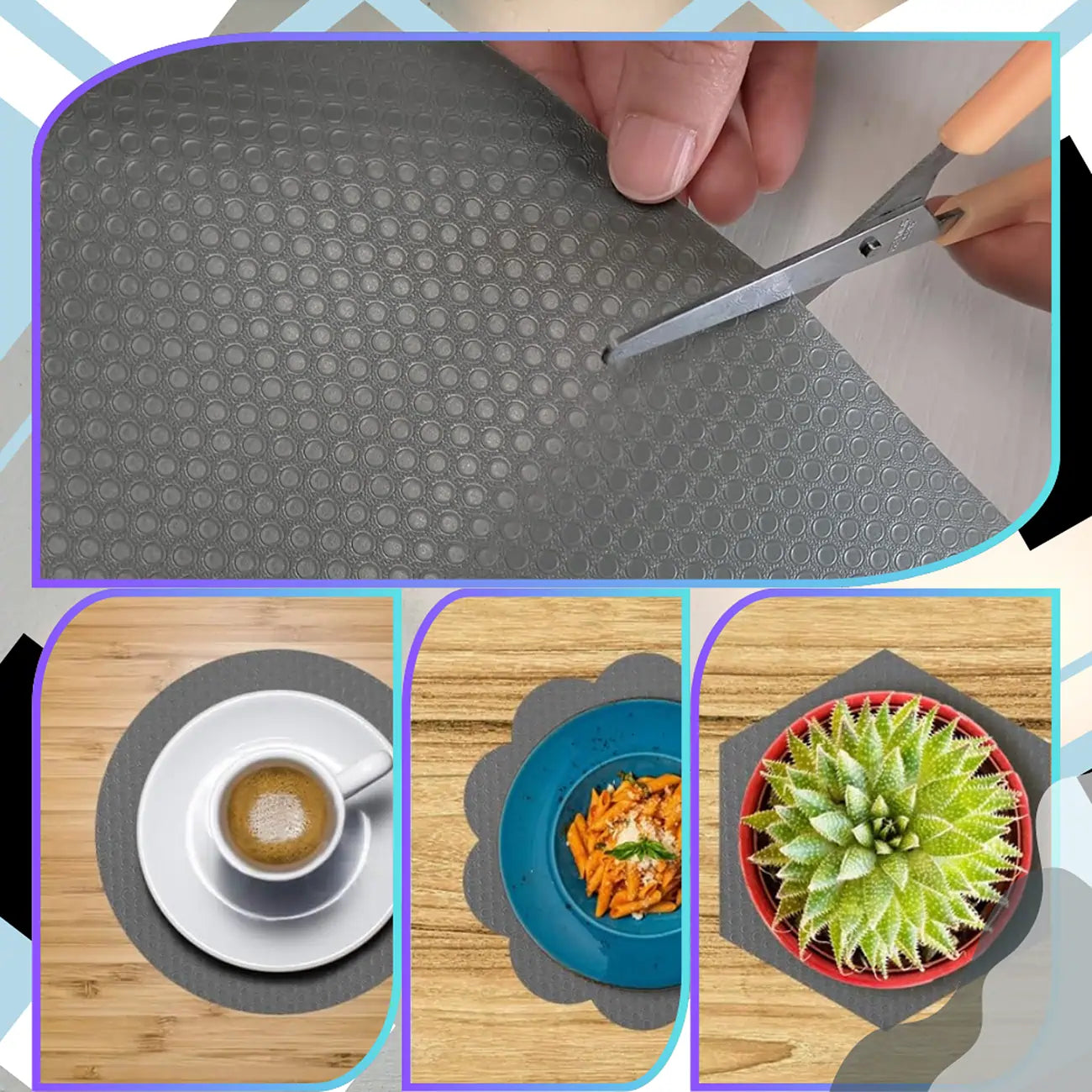 Aizsargpaklājiņš skapīšu atvilktnēm, 200x50 cm, neslīdošs, traipus atgrūdošs, pelēks