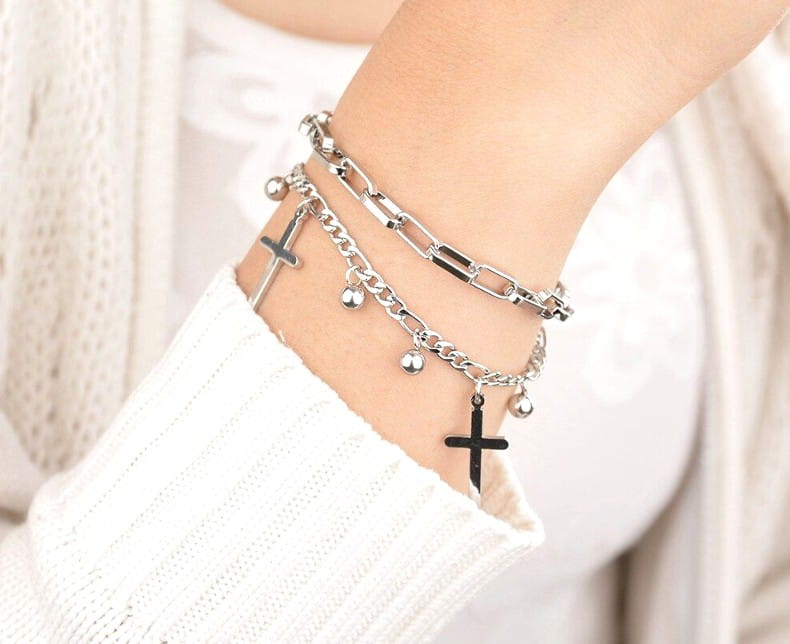 Sieviešu ķirurģiskā tērauda aproce X38, sudraba krāsā