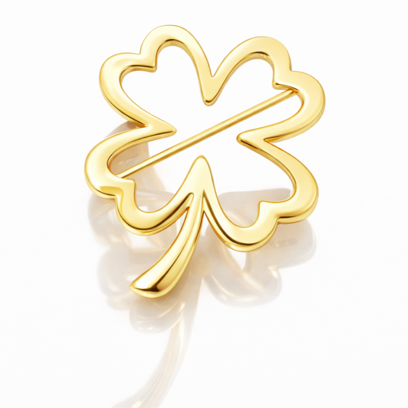 Eleganta zelta krāsas āboliņa formas piespraude (BZ228)