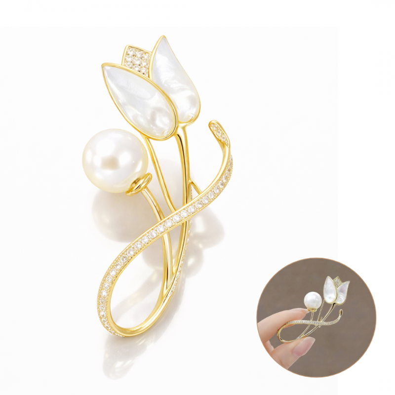 Eleganta zelta krāsas tulpes formas piespraude BZ229