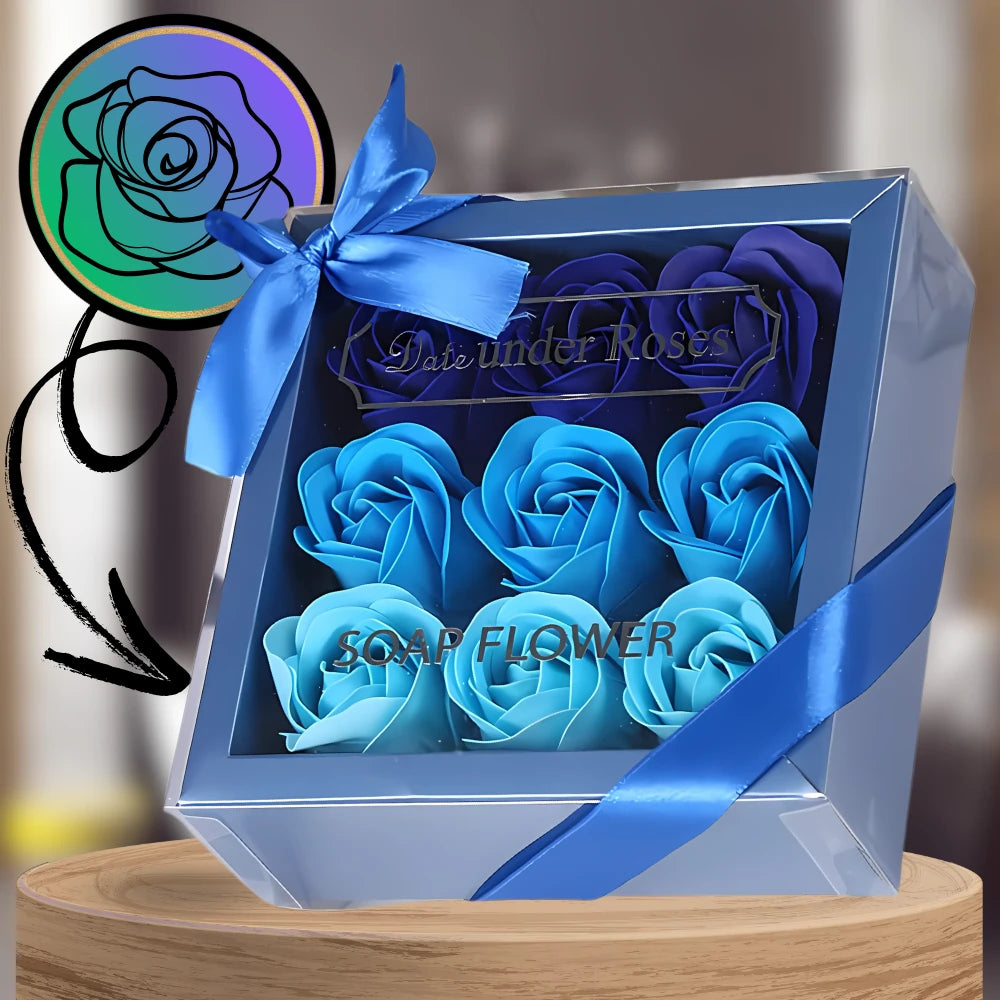 Dekoratīvas zilas ziepju rozes, 9 gab. dāvanu komplekts