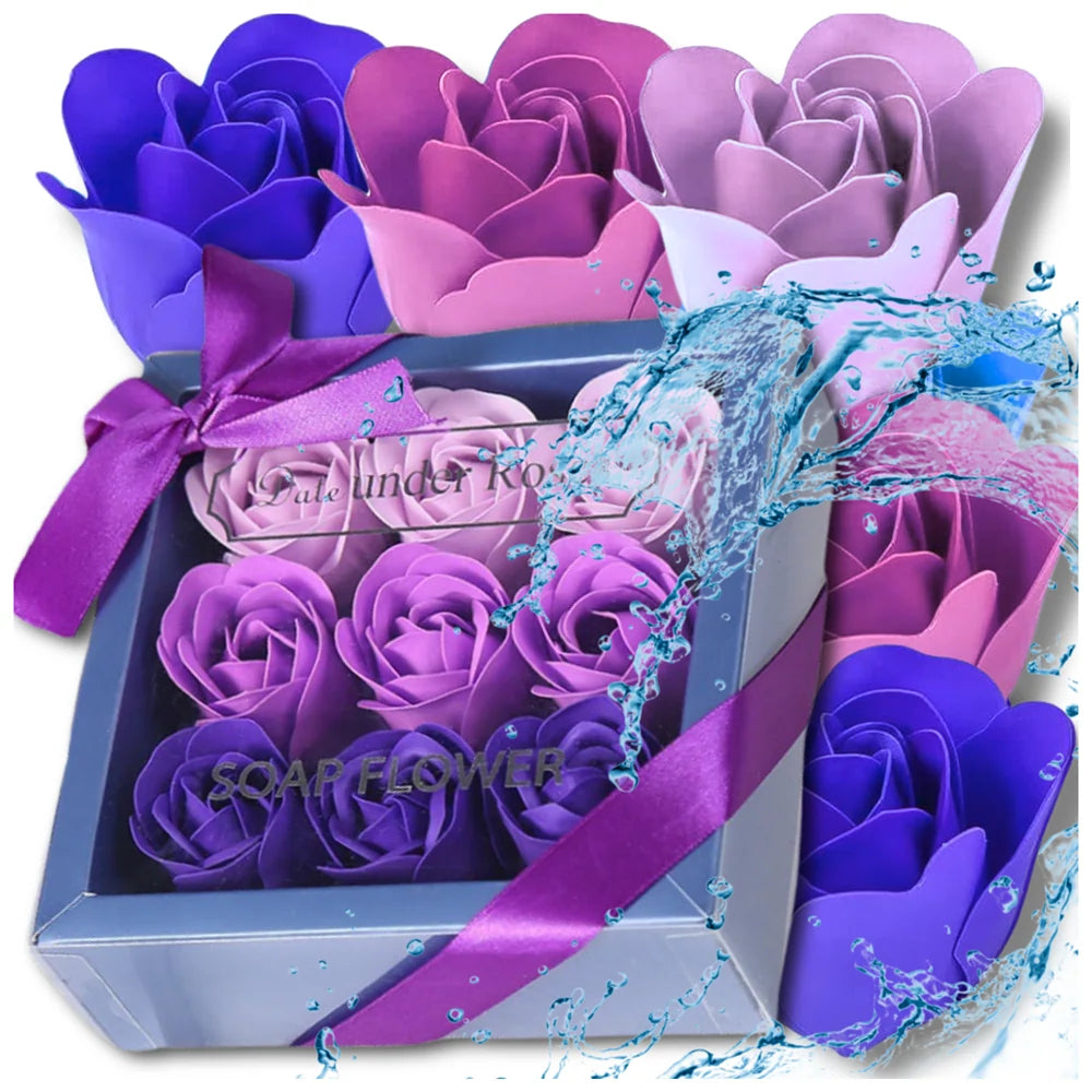 Dekoratīvas ziepju rozes, violetas, 9 gab. dāvanu komplekts