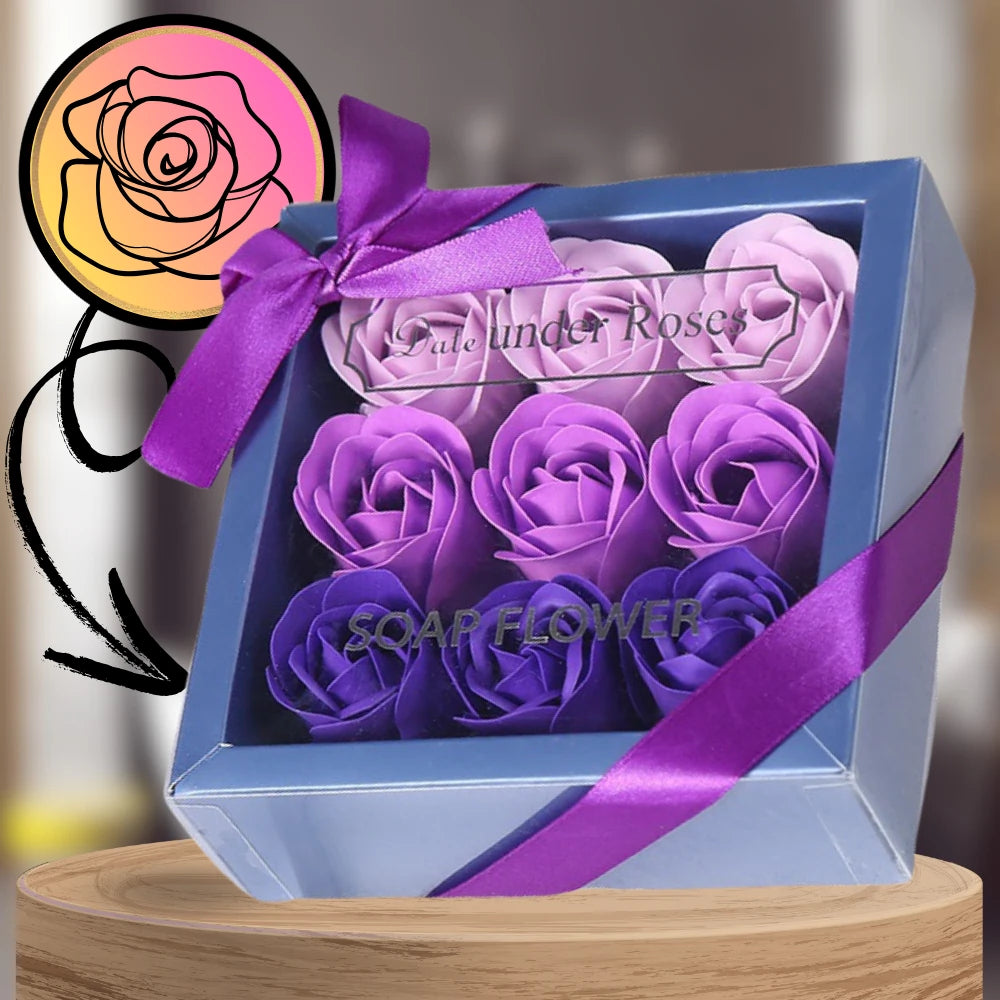 Dekoratīvas ziepju rozes, violetas, 9 gab. dāvanu komplekts