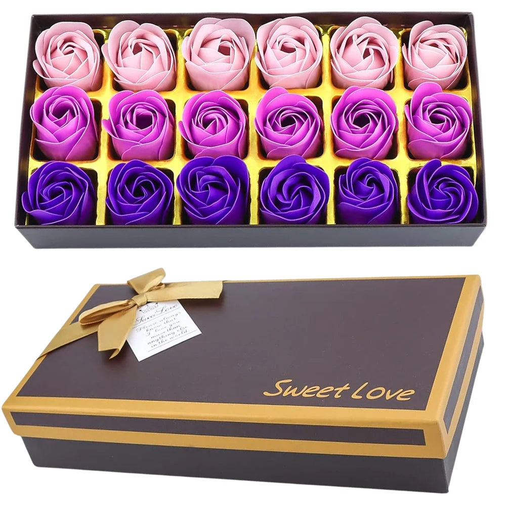 Dekoratīvas ziepju rozes, 18 gab., violetas, dāvanu komplekts