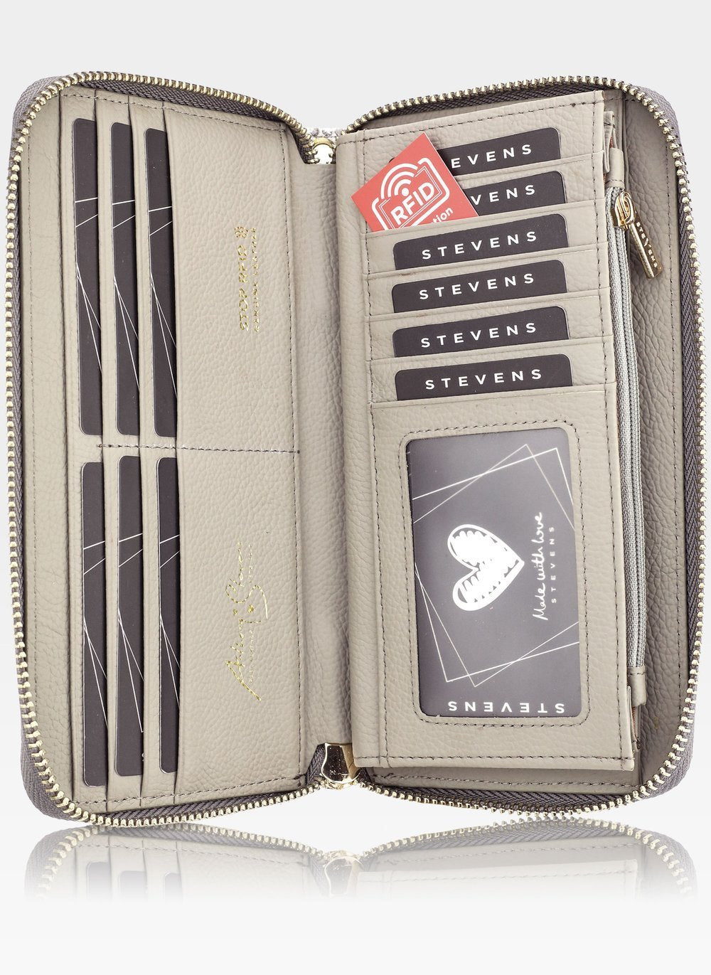 Liela ādas sieviešu maks STEVENS pelēks + rozā D1933