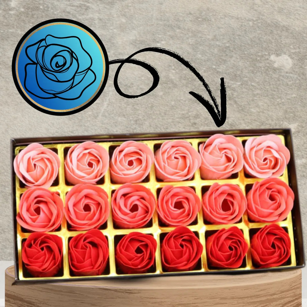 Mākslīgās rozes, 18 gab., aromatizētās ziepes, dāvanu komplekts