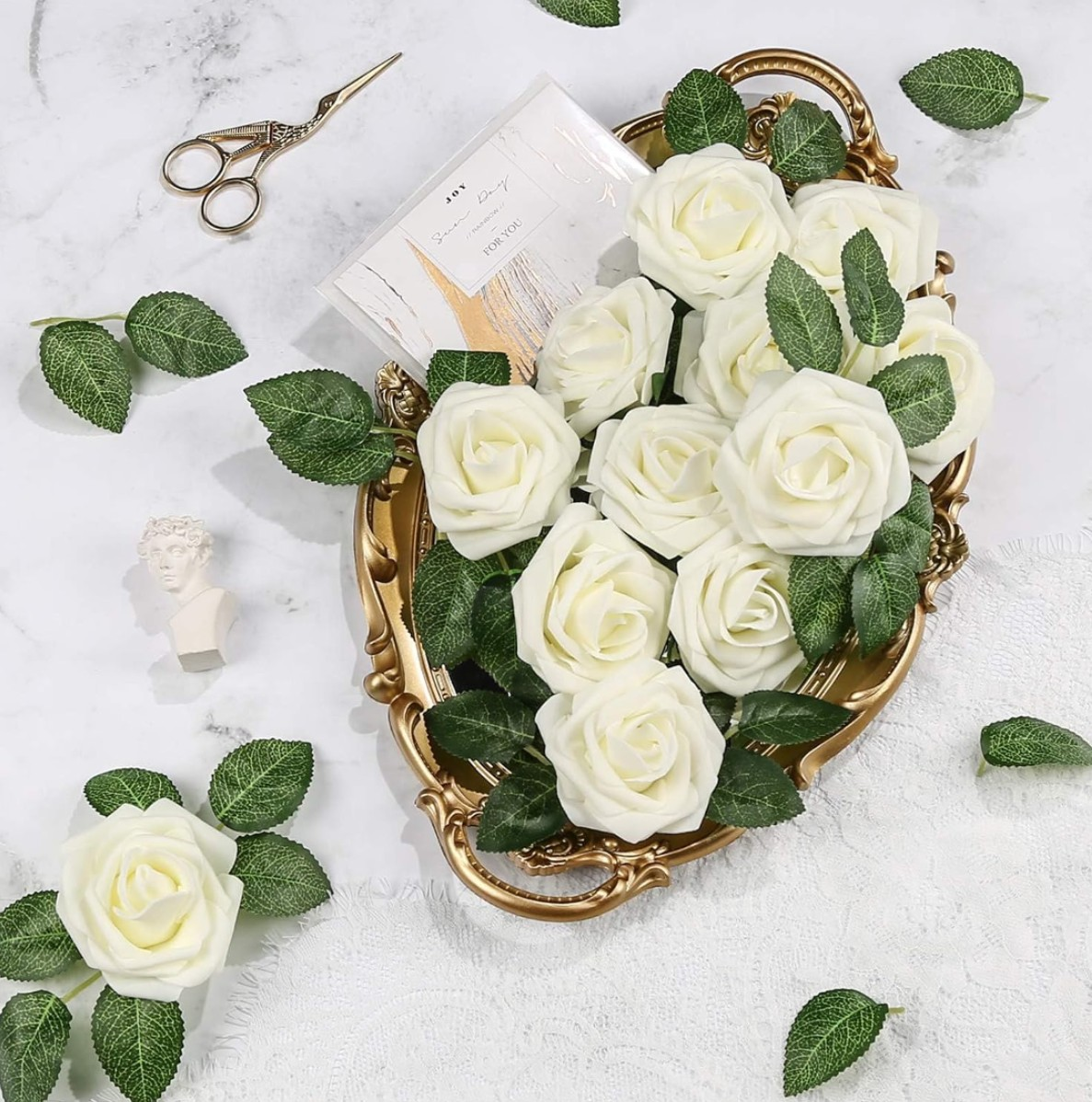 Mākslīgās rozes 25 gab. L14, baltas