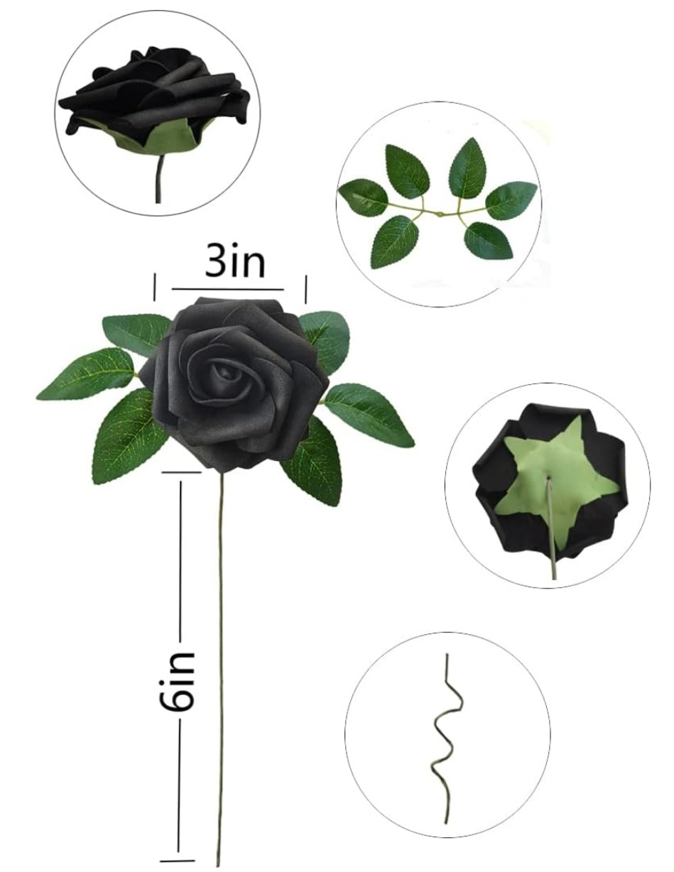 Mākslīgās rozes 25 gab. L17, melnas